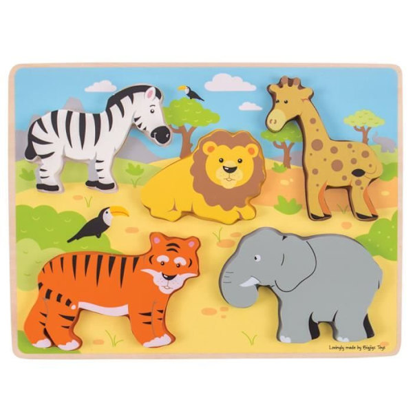 Safari Animals Puslespil - Bigjigs Legetøj - Tykke brikker - Mindre end 100 brikker - Blandet Flerfärgad