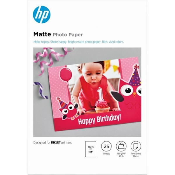 HP:n mattavalokuvapaperi - 180 g/m2 - 10 x 15 cm - 25 arkkia (7HF70A)