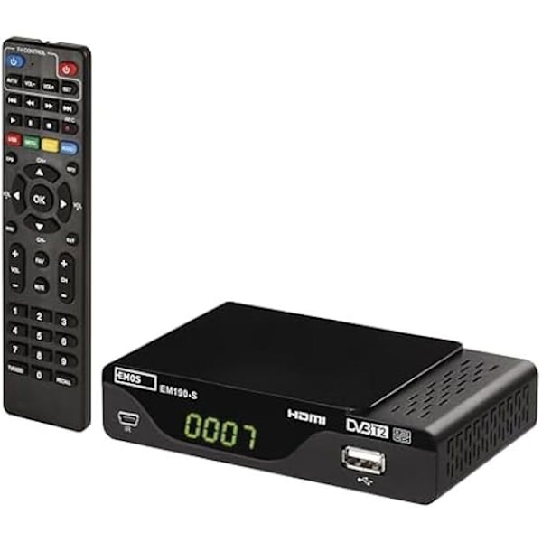 DVB-T2 HD-modtager - EMOS - Model med USB, HDMI, scart - PVR - Medieafspiller - Full HD Svart