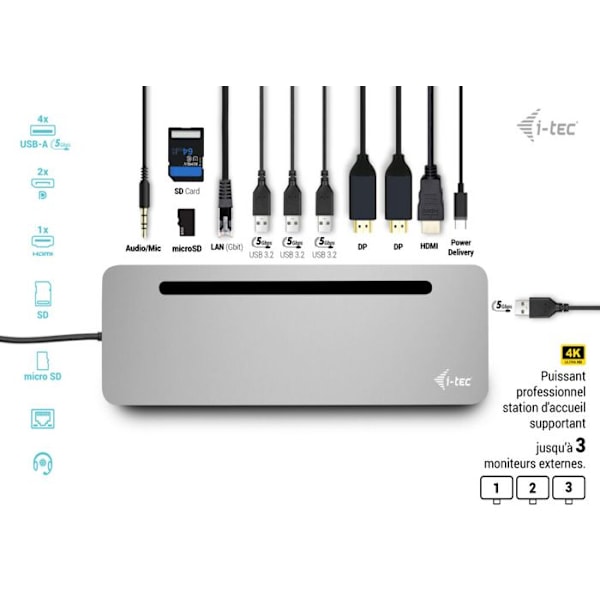 USB-C Docking Station - I-TEC - Ergonominen - 4K - 3 Näyttöä - 100W