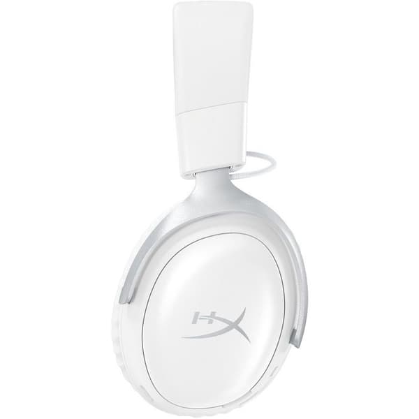 HyperX Cloud III S trådlösa gamingheadset i vitt för PC, Mac, PS5, mobiler och Switch med USB-C till USB-A-adapter och USB-kabel.