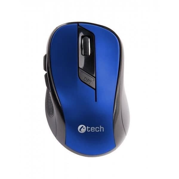 C-TECH WLM-02B, Högerhänt, Optisk, Trådlös RF, 1600 DPI, Svart, Blå