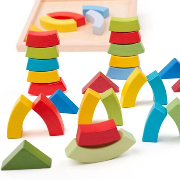 Rakennusleikit - Bigjigs - Geometriset muodot lajiteltavaksi - 36 puukappaletta - Sopii yli 3-vuotiaille - Sekä tytöille että pojille