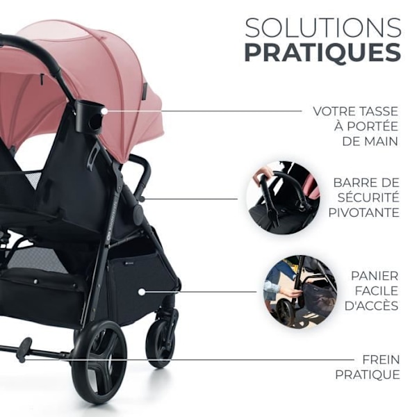 Barnevogn med canne op til 22 kg - KINDERKRAFT RINE - Holdbare skumhjul - Vandtæt med UPF 50+ filter - Foldbar - Rosa Lyserød