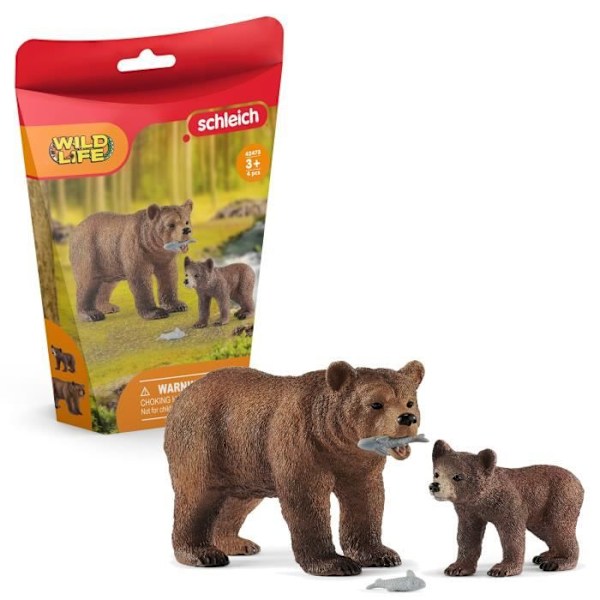 Figurer Mor grizzly med unge - SCHLEICH 42473 WILD LIFE - Holdbart dyrelegetøjssæt Flerfärgad