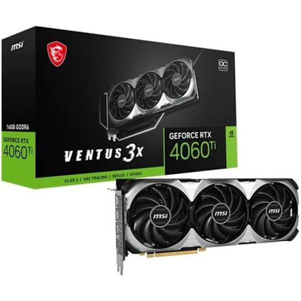 MSI RTX 4060TI VENTUS 3X 16G OC -näytönohjain - GDDR6 - DLSS 3 - PCI Express