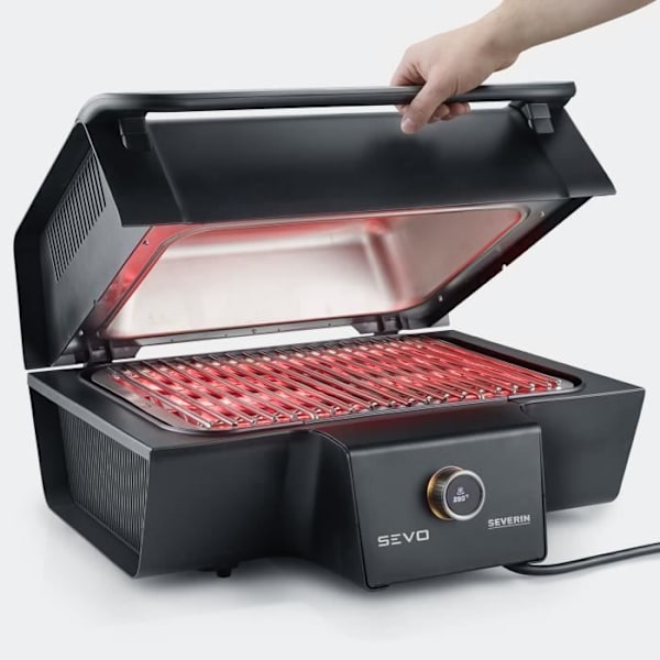 SEVERIN jalustagrilli SEVO GTS, 3 000W, 0° - 500°C 10 minuutissa, vesiallas savun ja hajujen vähentämiseksi, kansi, Musta, PG8107