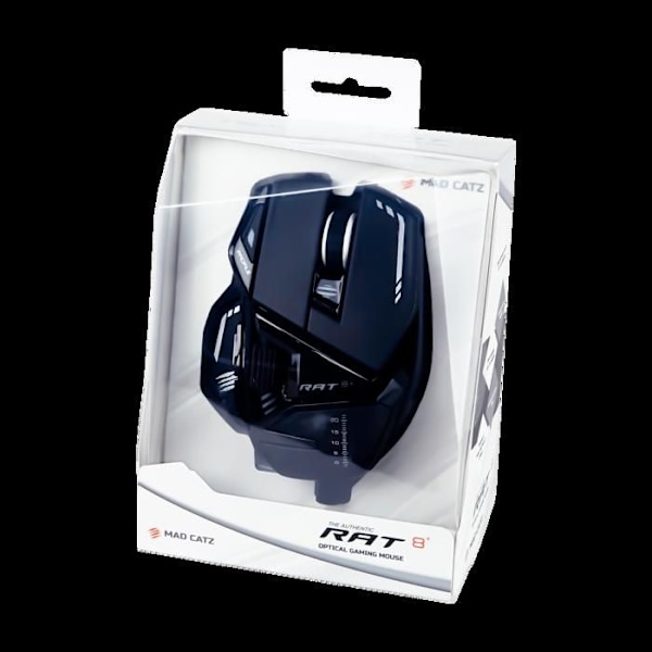 Madcatz RAT 8+ Sort - Kablet gamingmus, der kan tilpasses - 11 knapper - RGB LED - 16000 DPI - Pixart PMW3389