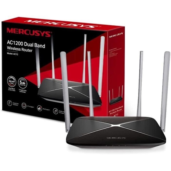 MERCUSYS AC1200 Dual Band WiFi-router, kompatibel med IPTV och IPv6, enkel installation, idealisk för spel, streaming, AC12 Svart