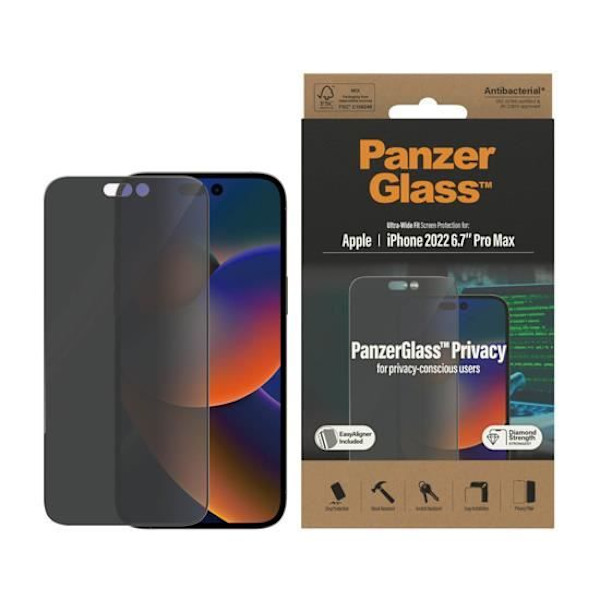 Suojalasi - PanzerGlass - iPhone 14 Pro Max - Musta - Yksityisyyssuodatin - Naarmunkestävä sort