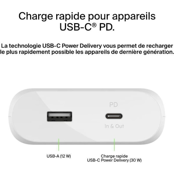 BELKIN - akku - Power Bank 20 000 MAH 30 W valkoinen Vit