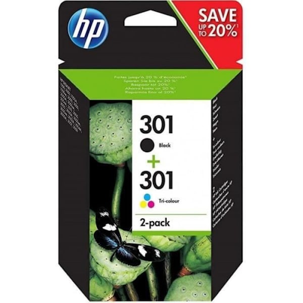 HP 301 2-pack originale sorte og trefarvede blækpatroner (N9J72AE) til HP Envy 4505, DeskJet 1050/1512/2548/3057A