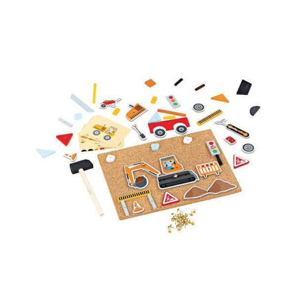 Byggelegetøj - Bigjigs - Deluxe Pin-a-shape - Mere end 50 dele - Træ - Multifarvet Flerfarvet