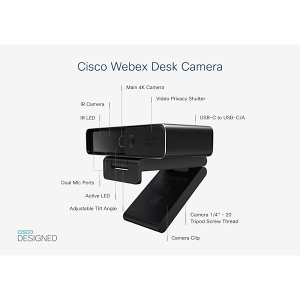 Web-kamera - Cisco - Webex Desk Camera - 13000 000 pikseliä - USB-C - Ääni