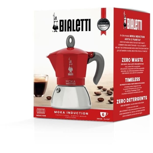 Italiensk kaffemaskine - BIALETTI - NY MOKA INDUKTION - 6 kopper - 0,28 L - Rød Röd