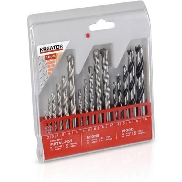 Forets HSS Metall/Sten/Trä - KREATOR - KRT012502 - Set om 16 borr - Dimensioner: 8 mm