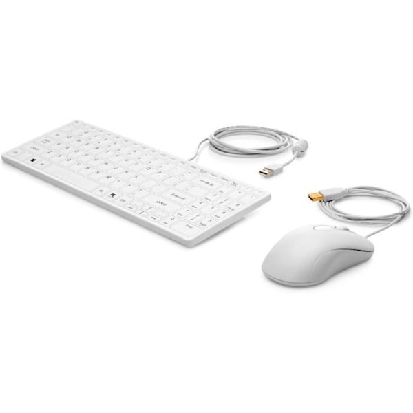 HP Healthcare Edition USB-tastatur og -mus med musemåtte, standard, kablet, USB, membrantastatur, hvid