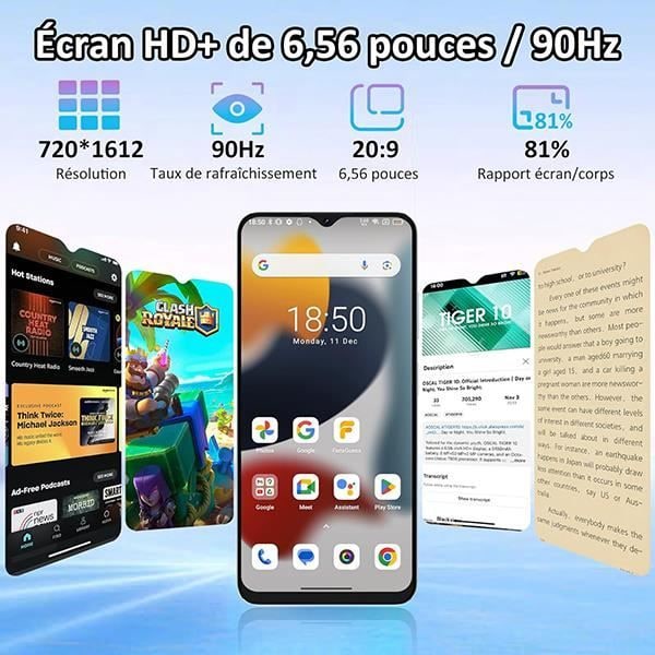 Avoin matkapuhelin Oscal Tiger 10, 6,56 tuumaa, 16Gt+256Gt-SD 1To, 50MP, 5180mAh, Android 13, Dual SIM - Sininen Blå