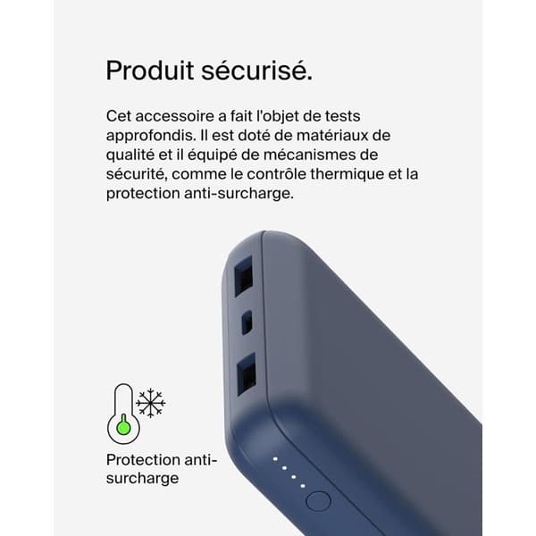 Externt batteri - BELKIN - 20 000 mAh - USB-A & USB-C - 15 W - Blå Blå