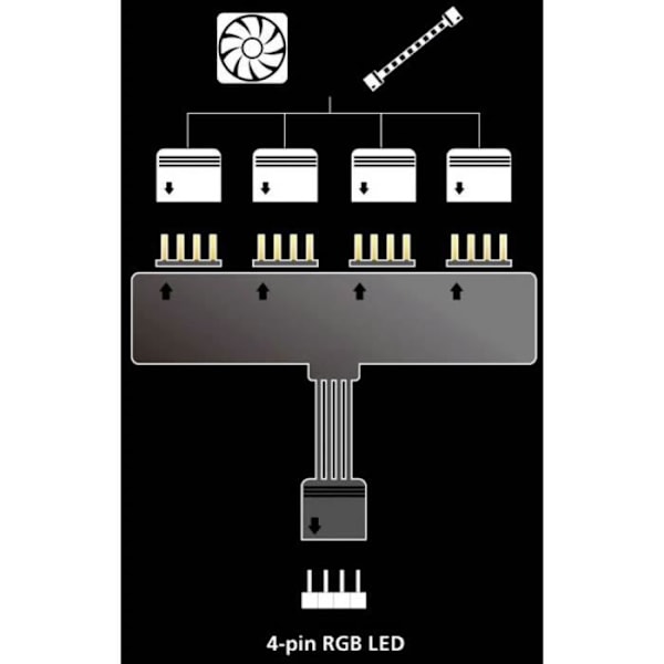 Forbindelseskabel - Akasa - LED RGB - 0,10 m - Sort - 1x han 4x hun