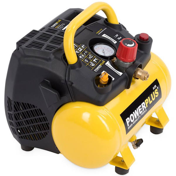 Compresser POWERPLUS - 6 L - 8 bar - 1,5HP - 1100 W - Uden olie Gul