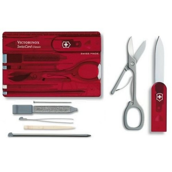 Sveitsiläinen taskuveitsi - VICTORINOX - SwissCard 0.7100.T - Läpinäkyvä punainen - 10 nerokasta toimintoa Transparent Röd