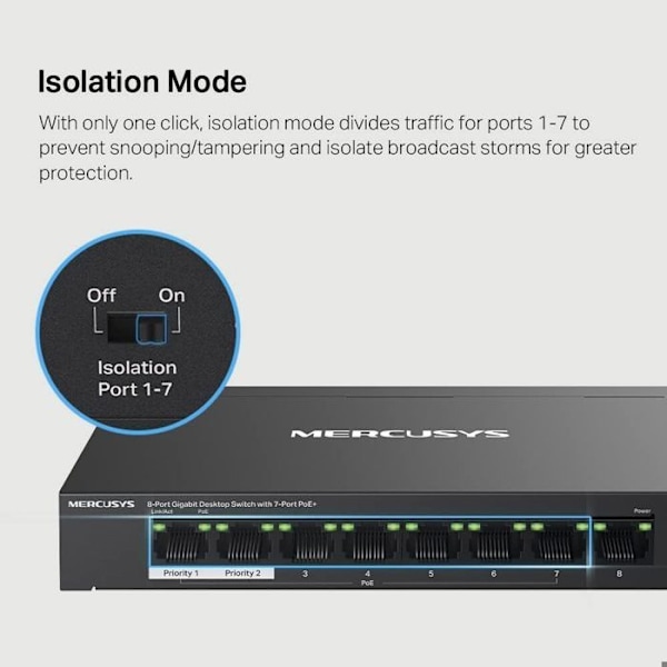 Switch - MERCUSYS - MS108GP - 8 portar - Gigabit Ethernet - Power over Ethernet (PoE)
