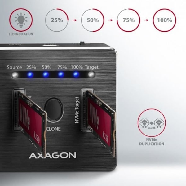 AXAGON-yhteensopiva ADSA-M2C NVMe Clone Dual SSD Dock Station - 8595247906496