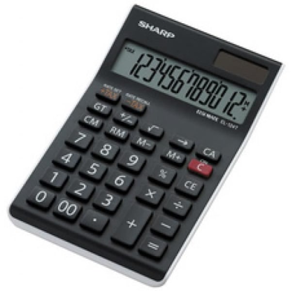 Skrivbordsräknare - SHARP - EL-124 TWH - Solar - Färg Svart - Enkel användning