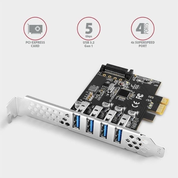 AXAGON PCEU-43RS PCIe Adapter 4X USB3.0 UASP Via, 15-pin SATA Strømforsyning - 8595247906960