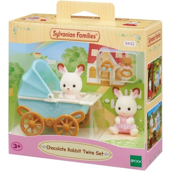 Miniaturefigurer - SYLVANIAN FAMILIES - The Chocolate Rabbit tvillinger og deres dobbelte barnevogn Flerfarvet