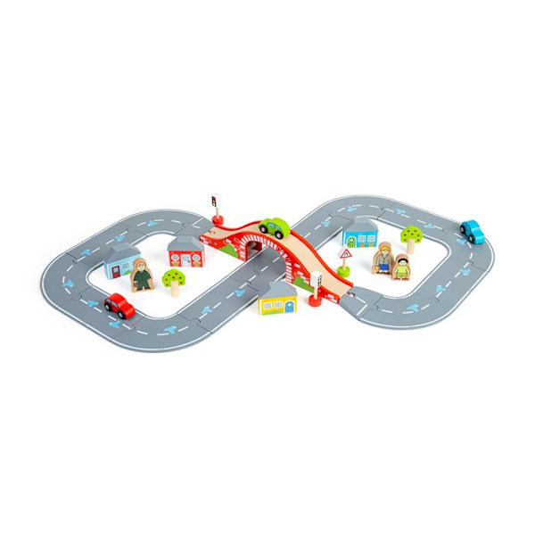 Bigjigs Rail Puinen Figuriini Kahdeksan Reittisarja, Puujunarata - 36 kappaletta, 3-vuotiaille ja sitä vanhemmille lapsille Flerfarvet