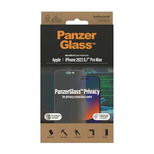 Suojalasi - PanzerGlass - iPhone 14 Pro Max - Musta - Yksityisyyssuodatin - Naarmunkestävä sort