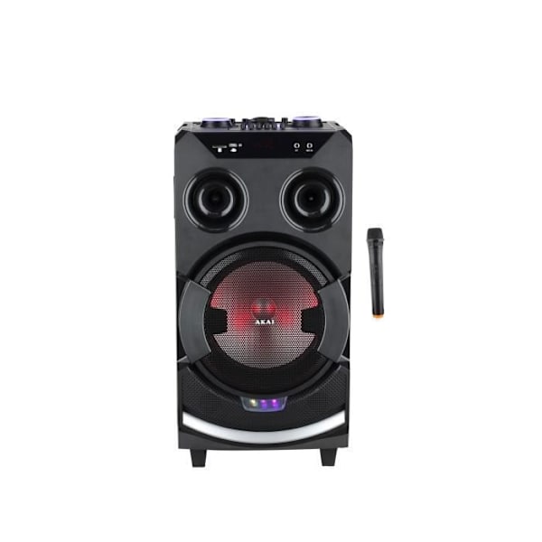 Enceinte Karaoke - AKAI - Model på hjul - 300W PMPO - Bluetooth - FM Radio sort