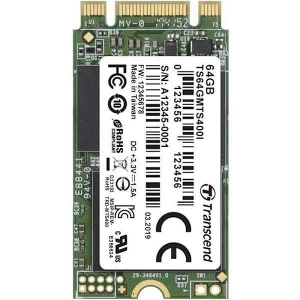 Transcend MTS400I 64GB intern SSD NVMe PCIe M.2 2242 SATA 6Gb/s Retail TS64GMTS400I