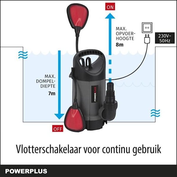 Powerplus Elektrisk Vandpumpe POWEW67906 - 750 W Nedsænket Vandpumpe, Maksimal 35°C, 13.000 l/h, Havenværktøj grå