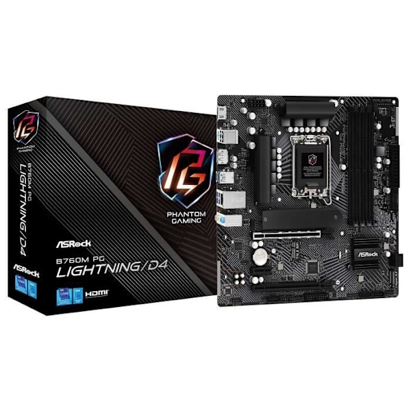 ASRock B760M PG Lightning/D4 - Micro ATX Socket 1700 Intel B760 Express bundkort - 4x DDR4 - M.2 PCIe 4.0 - USB 3.1 - PCI-Express