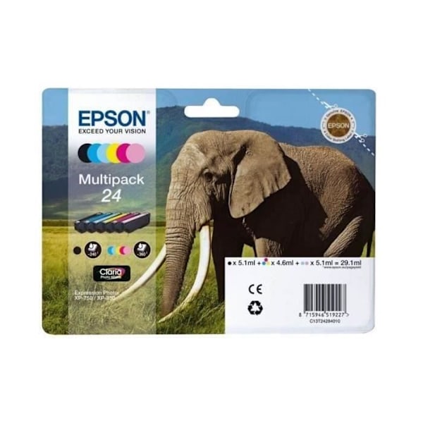 EPSON Multipack 24 - Elephant - Sort, gul, cyan, magenta, lys magenta, lys cyan (C13T24284011)
