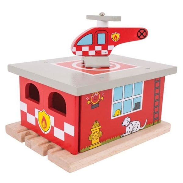 Dedikeret træskur til brandredningstog - BigJigs Toys - Shed Brandstation - Rød, grå og beige Rött, grått och beige