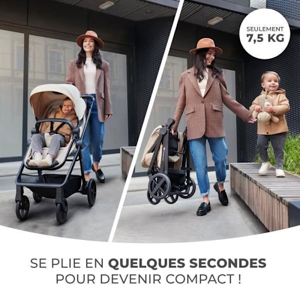3-in-1 yhdistelmävaunu - KINDERKRAFT NEWLY - I-size turvaistuin - Matkustussysteemi - Kevyt 7,5 kg - Taitettavissa - Harmaa grå
