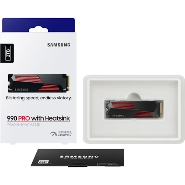 SAMSUNG - 990 PRO - Sisäinen SSD - 2 TB - Jäähdytyselementillä - PCIe 4.0 - NVMe 2.0 - M2 - PS5-yhteensopiva (MZ-V9P2T0GW)