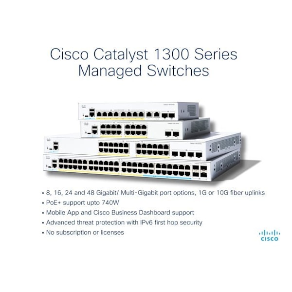 Switch - CISCO - Catalyst 1300 - 8 portar GE - Extern strömförsörjning - Gigabit Ethernet
