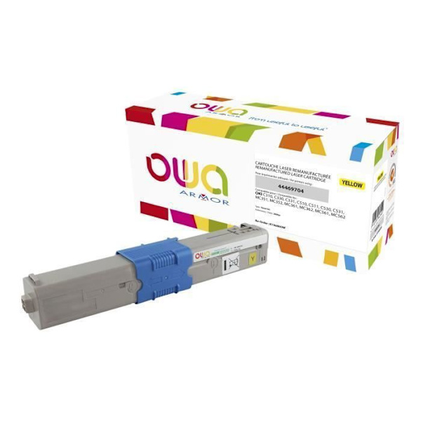 Genfremstillet OWA gul tonerpatron til OKI MC352, MC361, MC362, MC562; C310, 330 - Op til 2000 sider