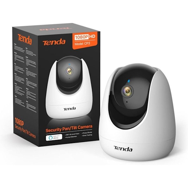 Tenda RP3 Pro Wi-FI Sisäkamera 2K 360°, AI Henkilö/Eläin/Vauva Tunnistus, Yönäkö Vit och svart