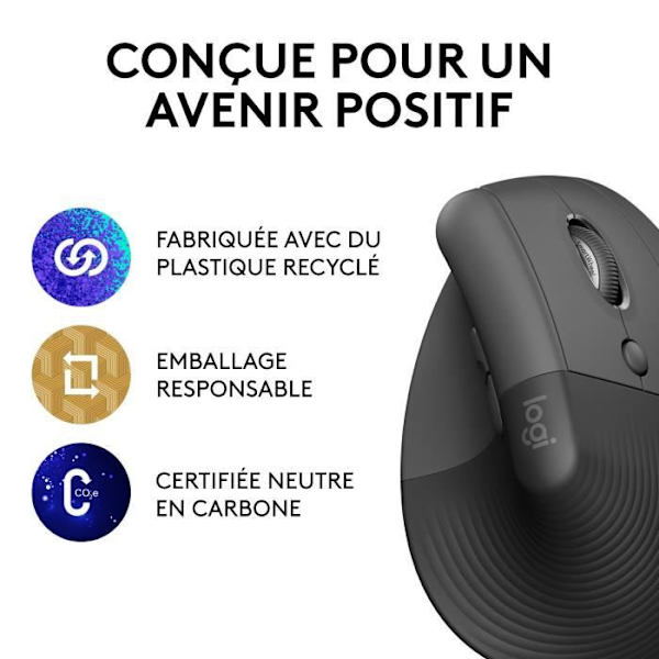 Ergonomisk mus - Trådlös - Logitech - Lyft - Högerhänt - Grafit