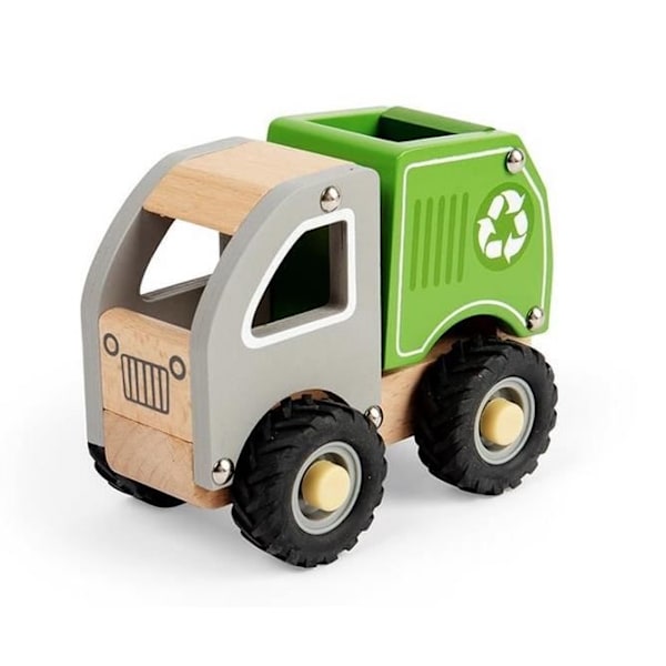 Leikkikalu - BIGJIGS - Mini kierrätyskuorma-auto puusta - Vihreä - Toimiva - Kumirenkaat Grøn