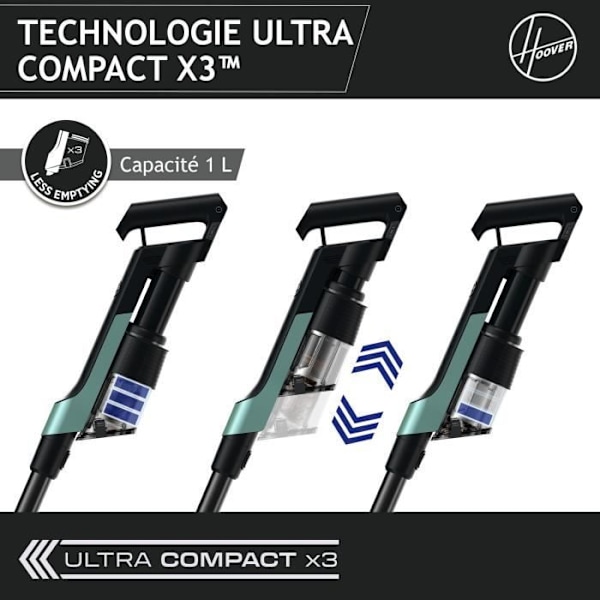 Langaton harjapölynimuri - HOOVER HF201P - Ultrakevyt, tehokas 50 AW, erityinen lemmikkieläinten turboharja, erittäin kompakti tekniikka x3 Urban Black och Sage Green