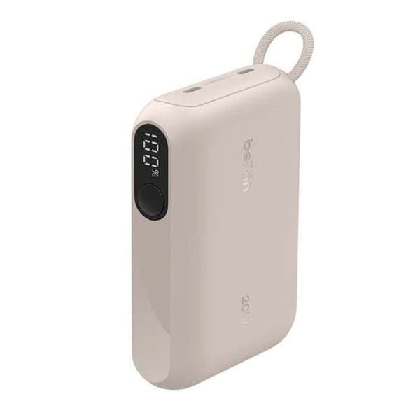 Extern batteri 10000 mAh 20W USB-C x2 med digital skärm, sandfärg