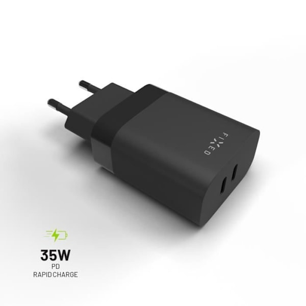 KIINTEÄ verkkolaturi 2x USB-C-ulostulolla, PD-tuki, 35W, musta