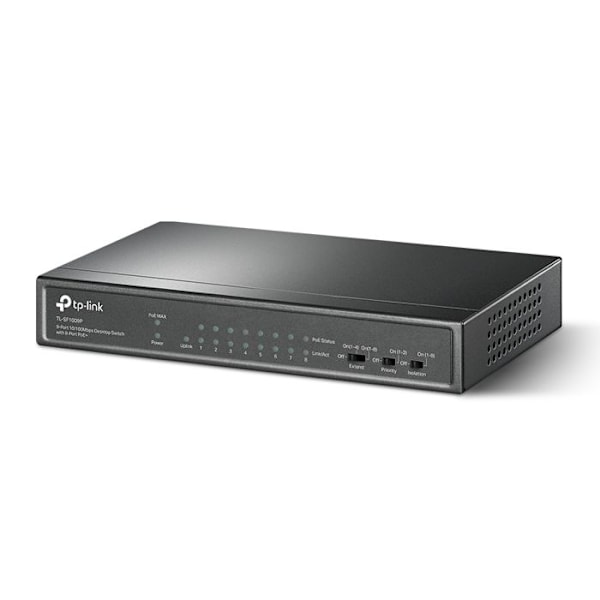 TPLINK TL-SF1009P 9-ports PoE+ Switch TL-SF1009P PoE+ Switch 8x 10/100Mbps PoE+ + 1x RJ45 10/100 Non-PoE 65W 802.3at/af Desktop